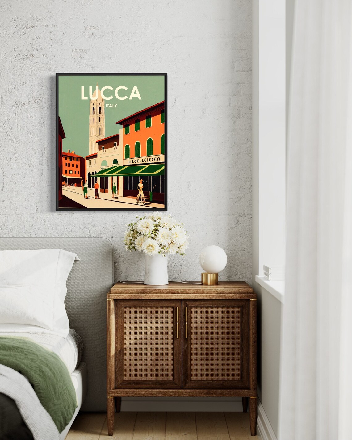Lucca Italy Old Town Tower Sunlit Street Retro Travel Poster - Image 3