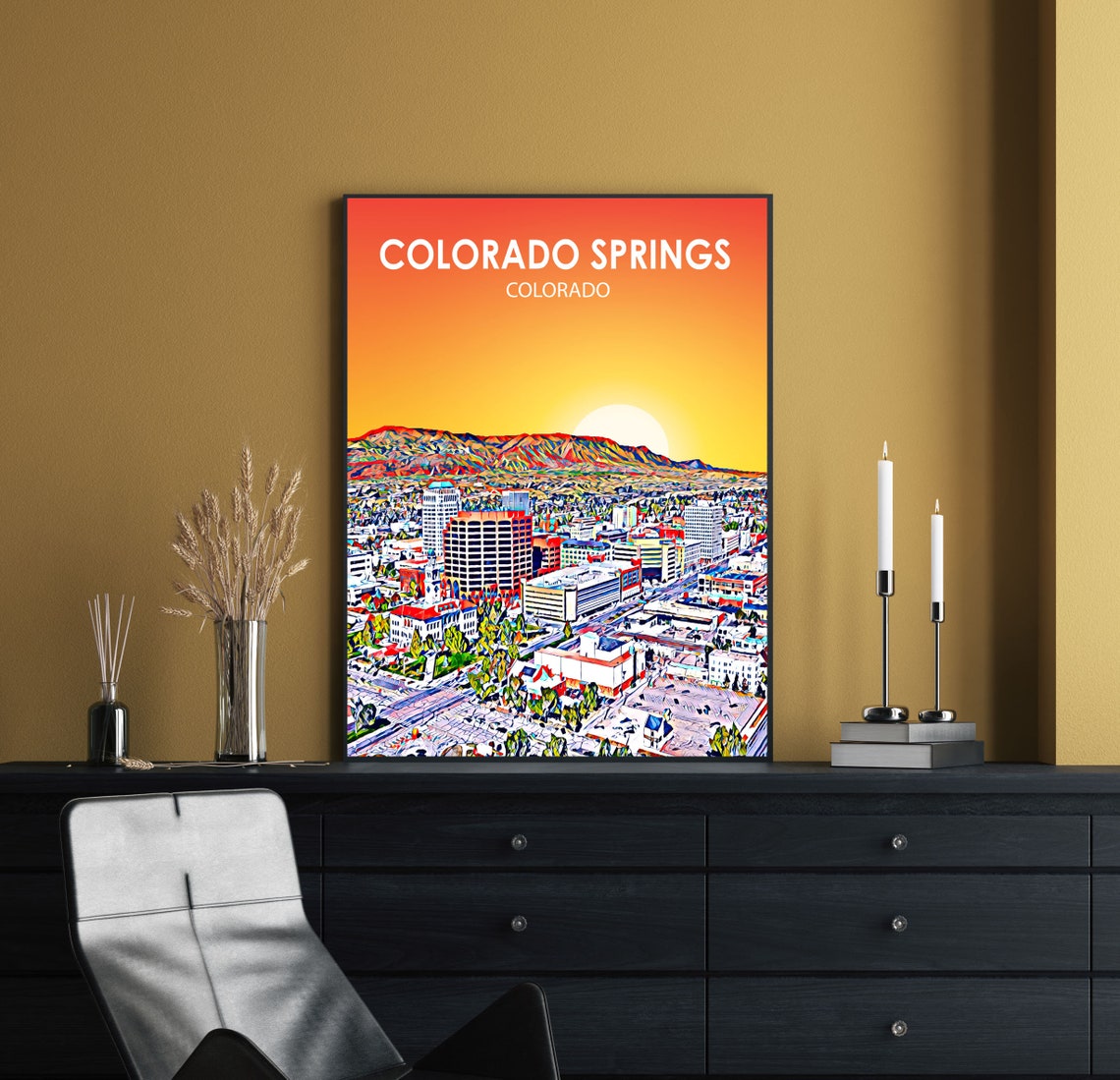 Colorado Springs Colorado Sunset Mountain City Skyline Poster - Image 2