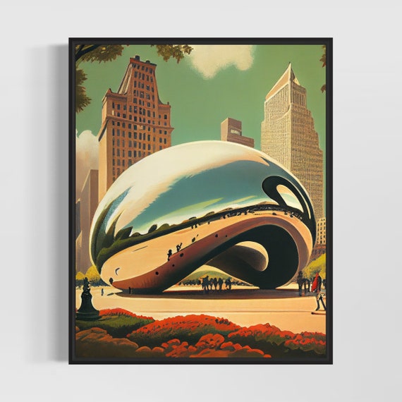 Cloud Gate Retro Art Print Cloud Gate Wall Art Illustration Cloud Gate Vintage Minimal Design Poster