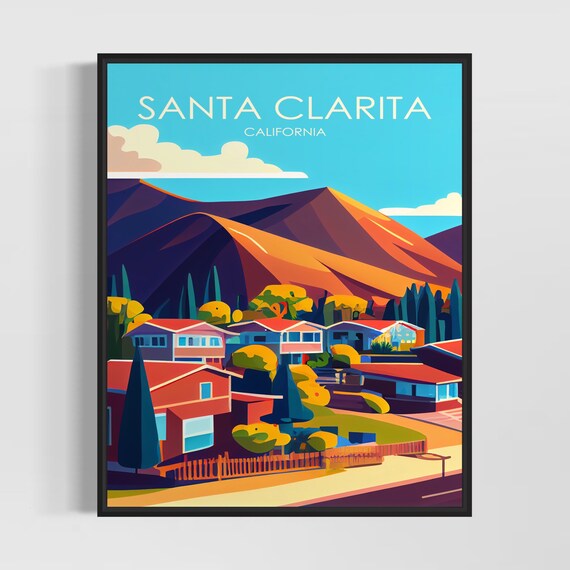 Santa Clarita California Suburb Sunset Mountain View Poster Artwork