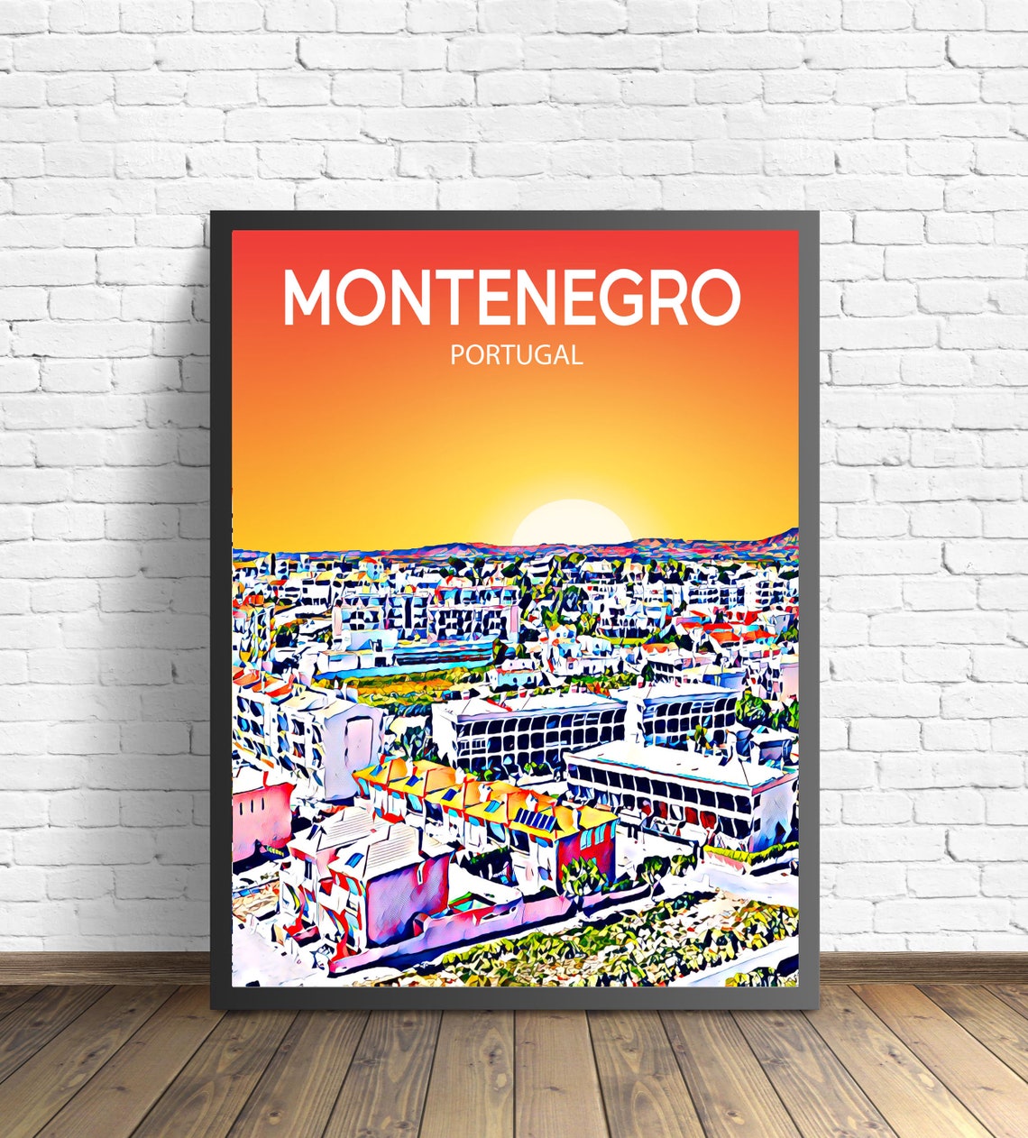 Montenegro Portugal Algarve Town Whitewashed Sunset Skyline Poster