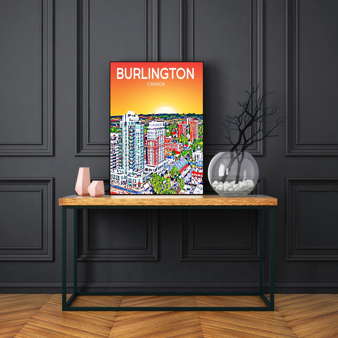 Burlington Canada Sunset Skyline Colorful Pop Art City Travel Poster - Image 3