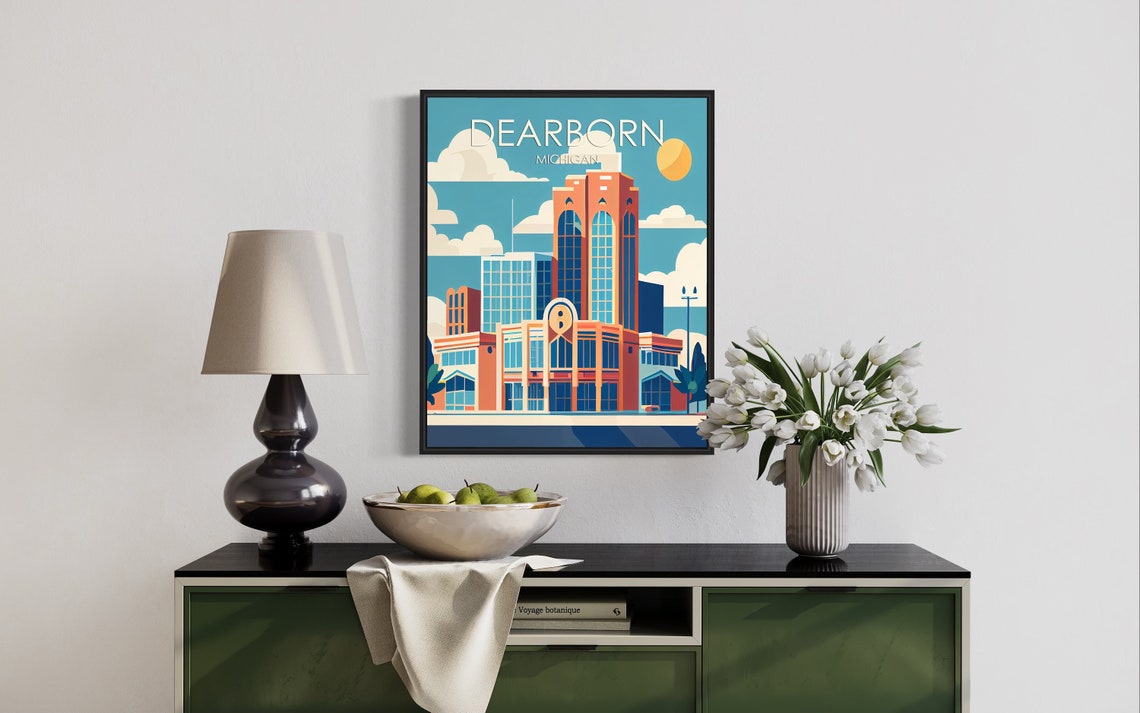 Dearborn Michigan Downtown Orange Towers City Scene View Poster - Image 3