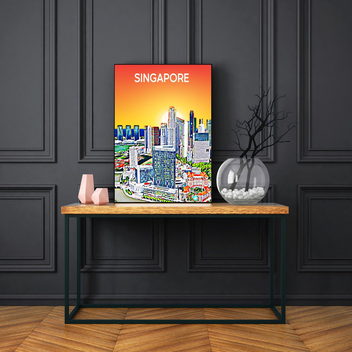 Singapore Sunset Skyline Skyscrapers Golden Modern City Art Poster - Image 3