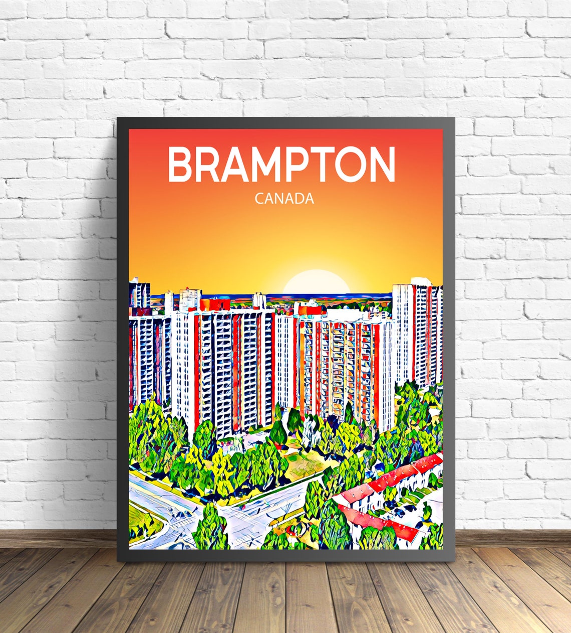 Brampton Canada Sunset Skyline Sketch Art Travel Poster Gift