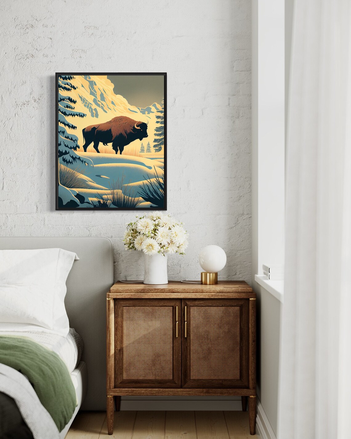 Bison Winter Snowy Mountain Valley Vintage Wildlife Animal Art Poster - Image 3