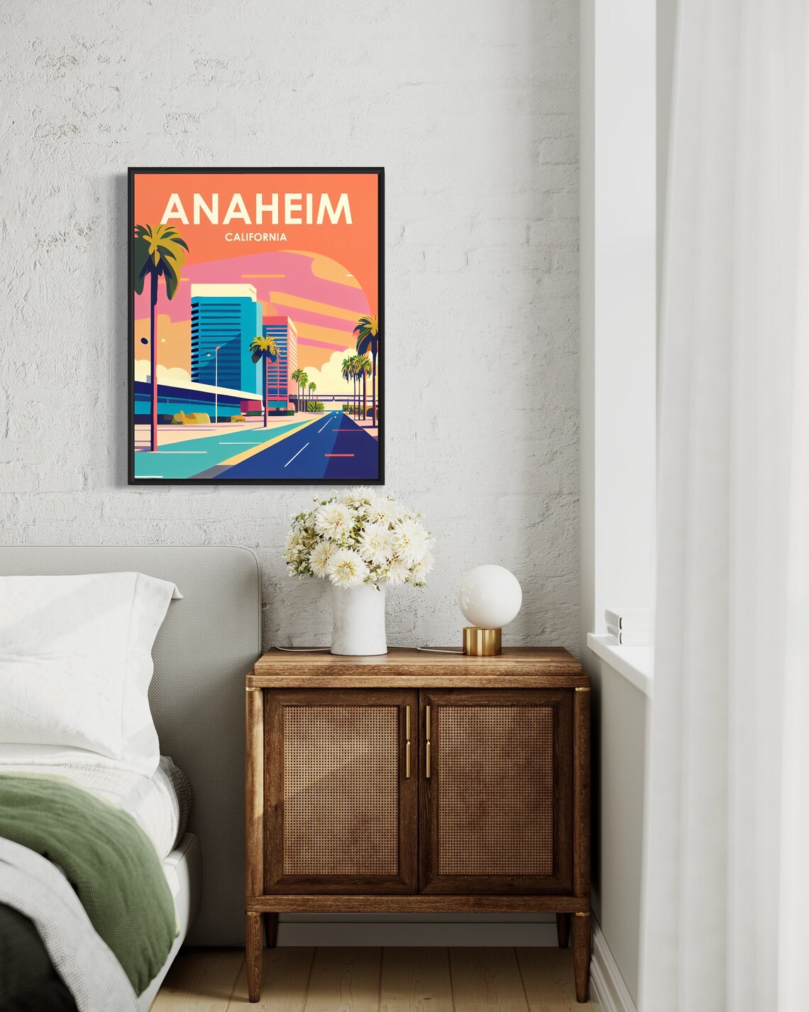 Anaheim California Downtown Towers with Palm Trees Retro Travel Poster - Image 2