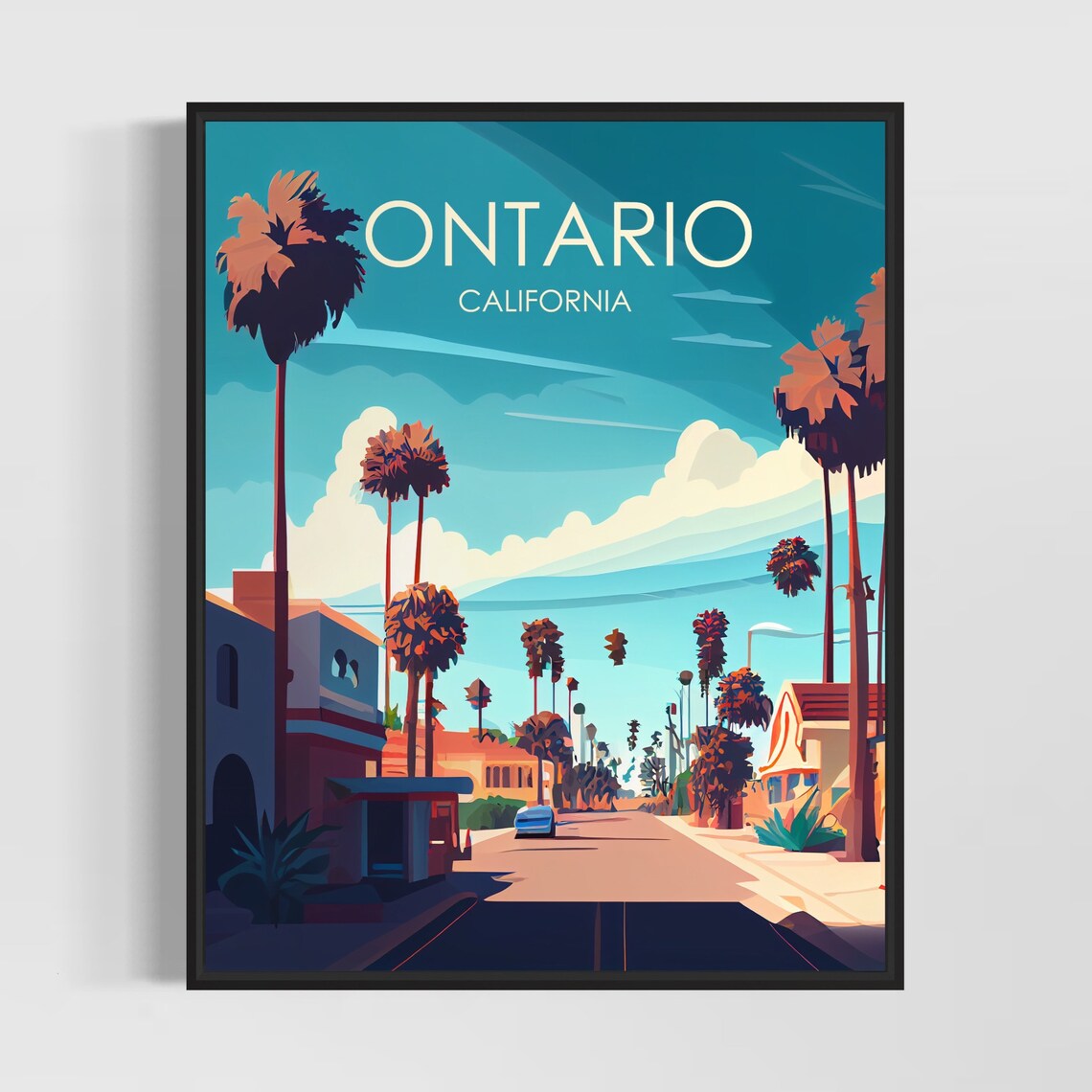 Ontario California Retro Palm Lined Street Vintage Cityscape Poster