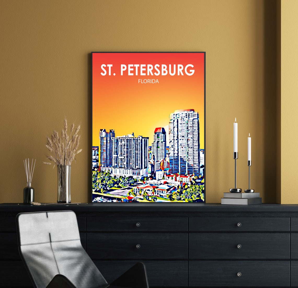 St. Petersburg Florida Sunset Waterfront Towers Painted Sky Poster - Image 2