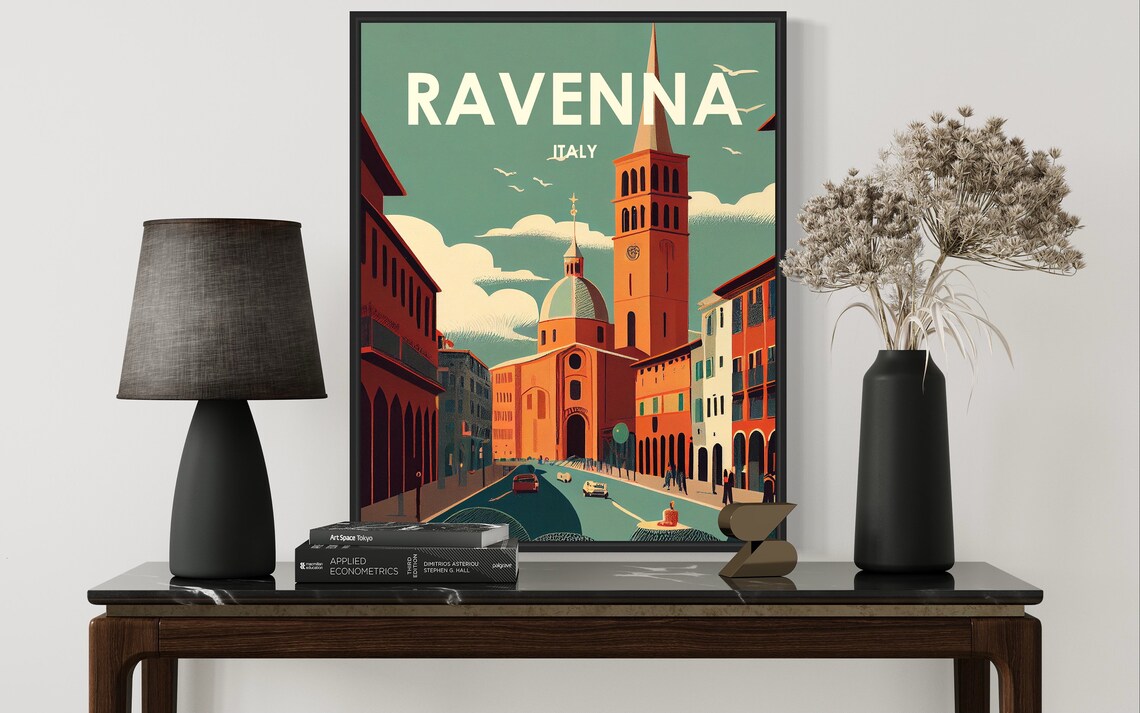 Ravenna Italy Church Bell Tower Street Scene Retro City Poster - Image 2