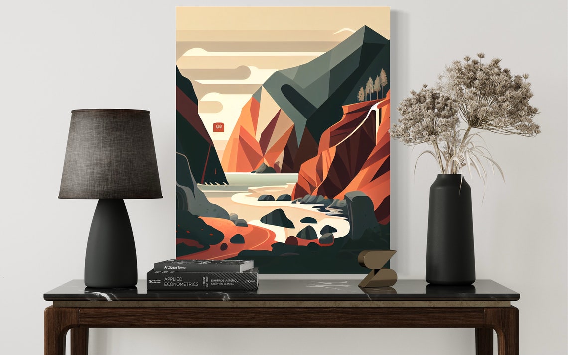 Geometric Red Rock Coastal Cliffs and Cove Minimal Landscape Poster - Image 2