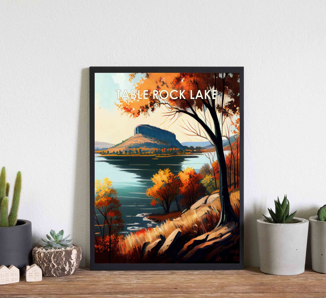 Table Rock Lake Autumn Hills Lakeside Vista Retro Travel Poster - Image 2