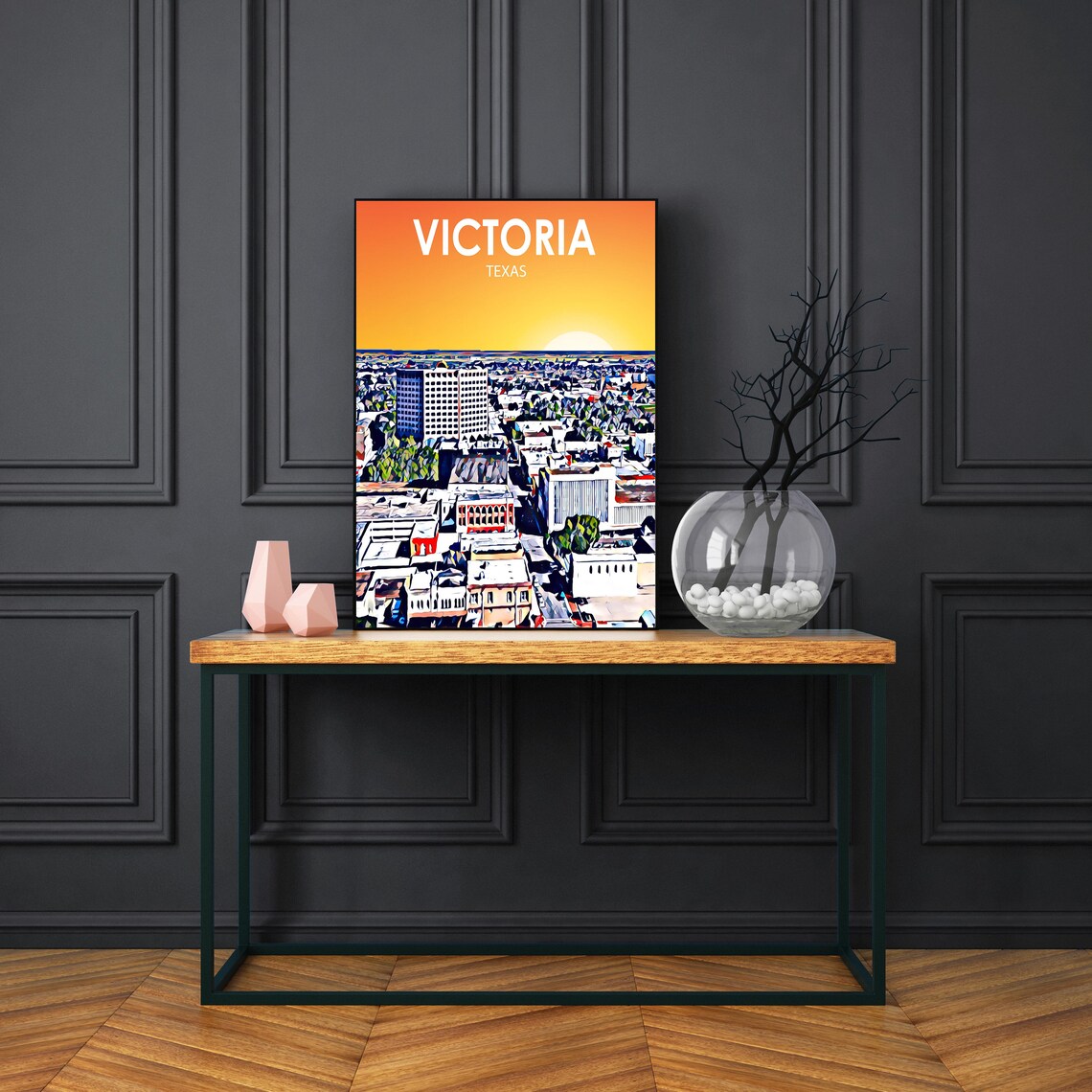 Victoria Texas Sunset Cityscape Downtown Pop Art Travel Poster - Image 3