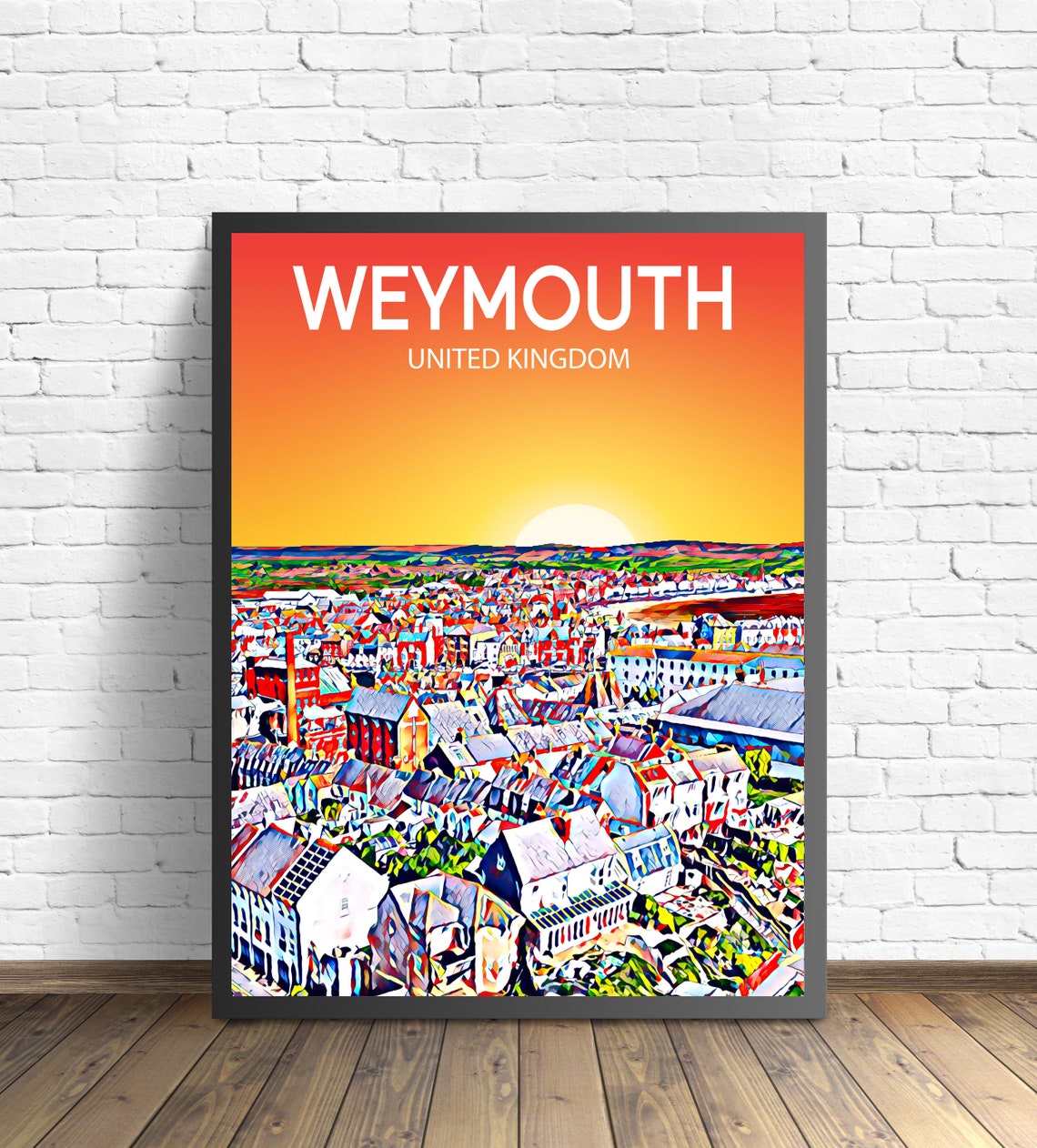 Weymouth England Sunset Coastal Town Panorama Seaside Travel Poster