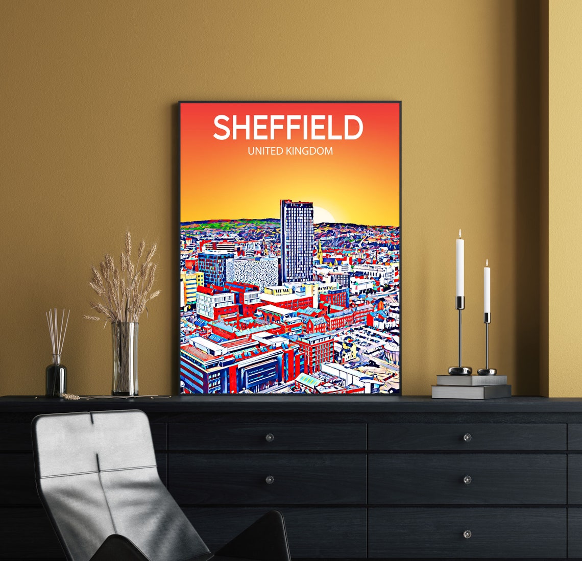 Sheffield United Kingdom Sunset Skyline Tower City Art Poster - Image 2