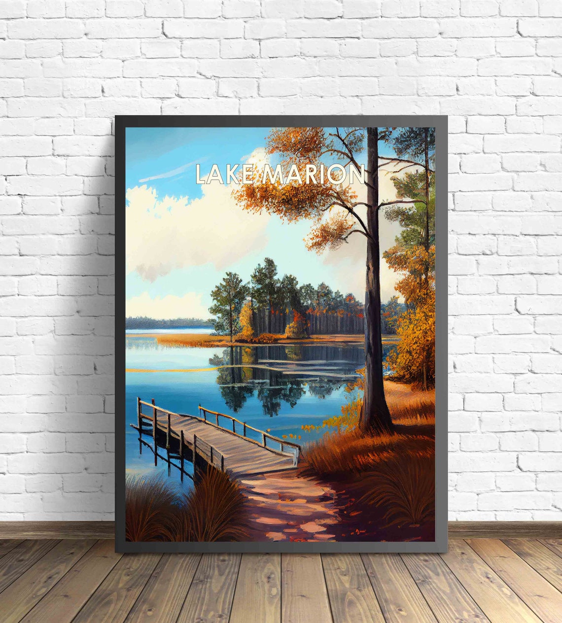 Lake Marion Autumn Lakeside Wooden Dock Fall Colors Art Poster