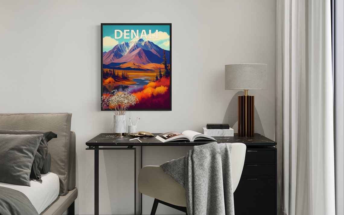 Denali Mountain Snowy Alaska Range Fall Lake Reflection Poster - Image 2