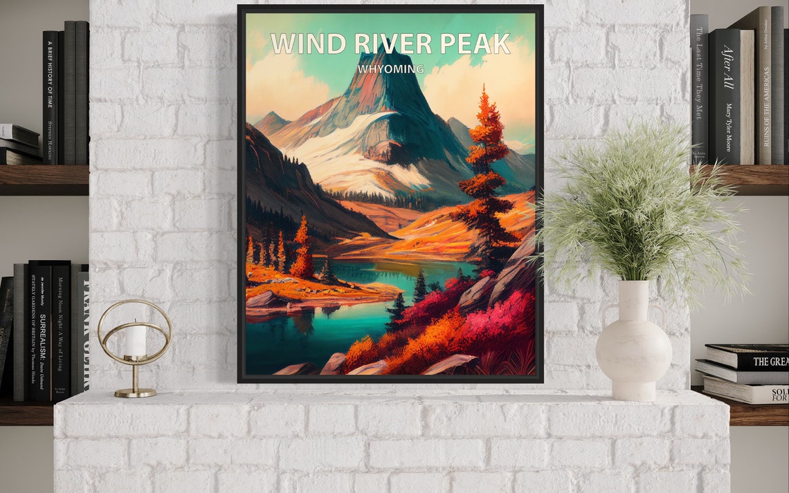 Wind River Peak Whyoming Alpine Lake Fall Colors Retro Travel Poster - Image 2