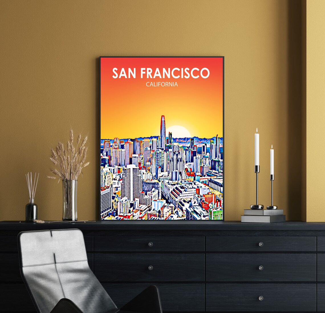 San Francisco California Sunset Skyline Towers Golden Poster - Image 2