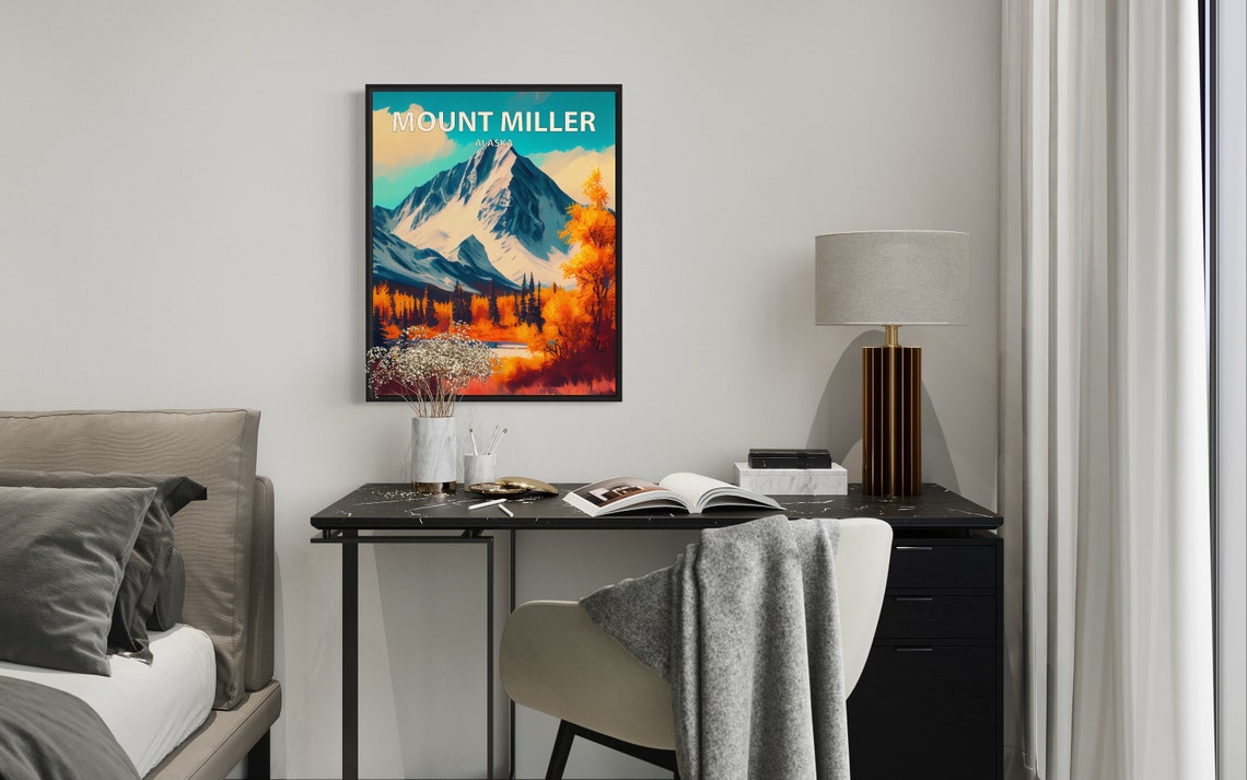 Mount Miller Alaska Towering Glacier Peak Golden Aspens Art Poster - Image 2