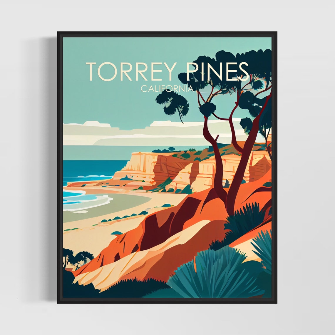 Torrey Pines California Coastal Cliffs Ocean View Beach Travel Poster