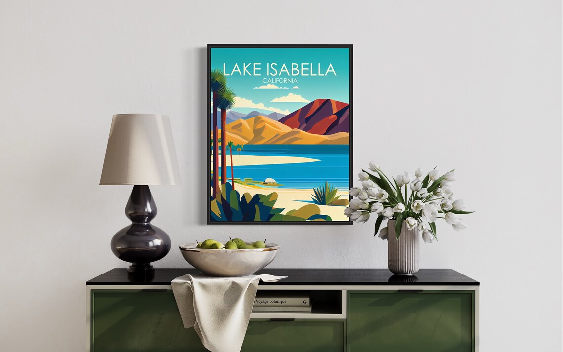 Lake Isabella California Palm Beach With Mountain View Poster - Image 3