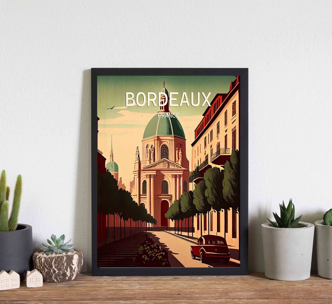 Bordeaux France Vintage Domed Church Street Retro Travel Poster Art - Image 3