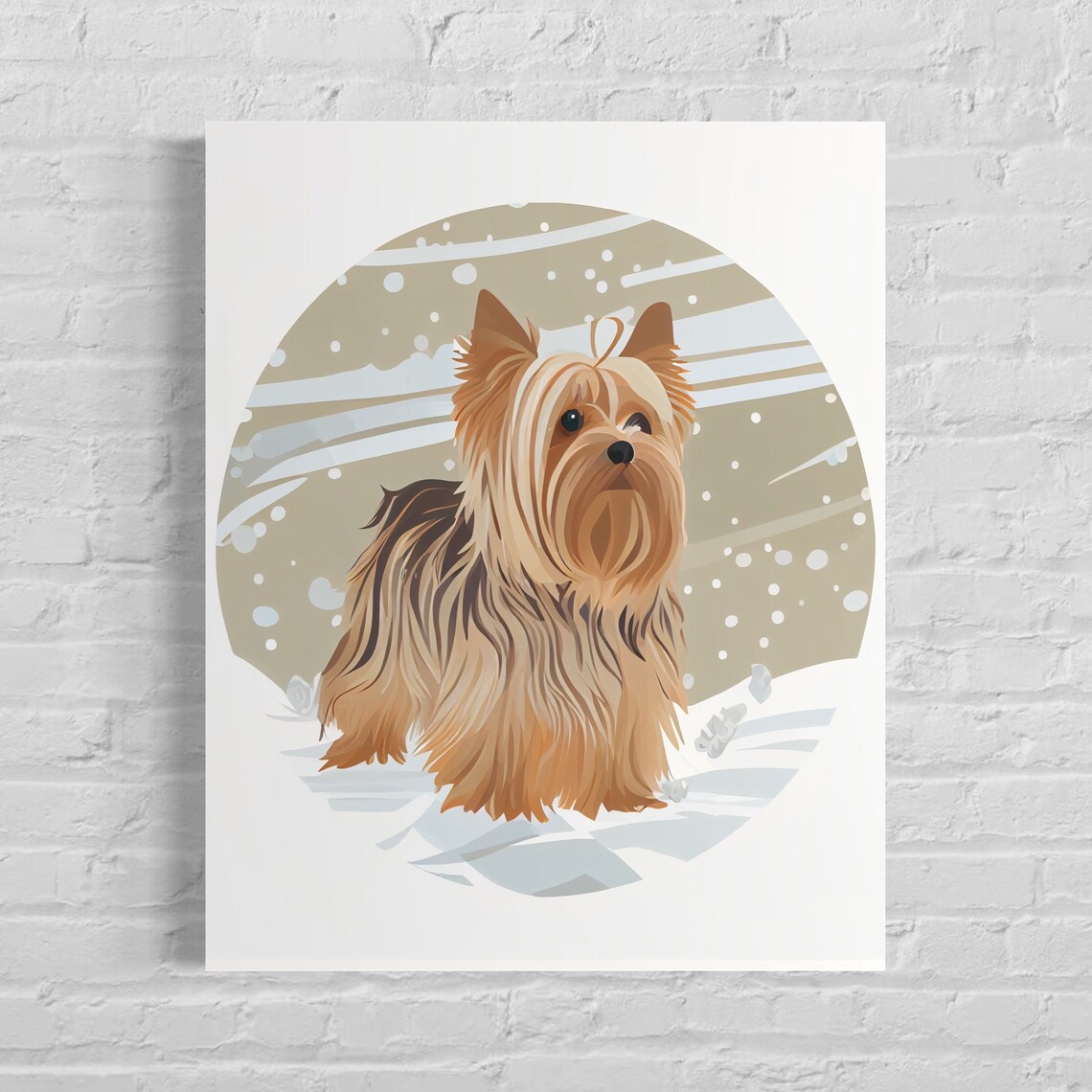 Yorkshire Terrier In Winter Snow Cute Dog Breed Portrait Poster