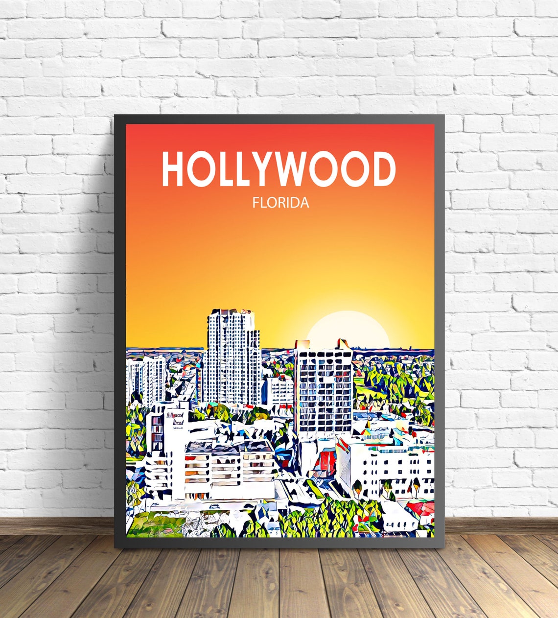 Hollywood Florida Sunset Beachfront City Aerial Skyline Poster