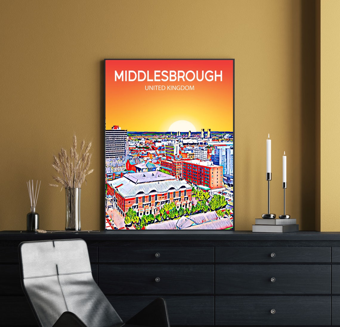 Middlesbrough England Town Center Sunset Skyline Panorama Poster - Image 2