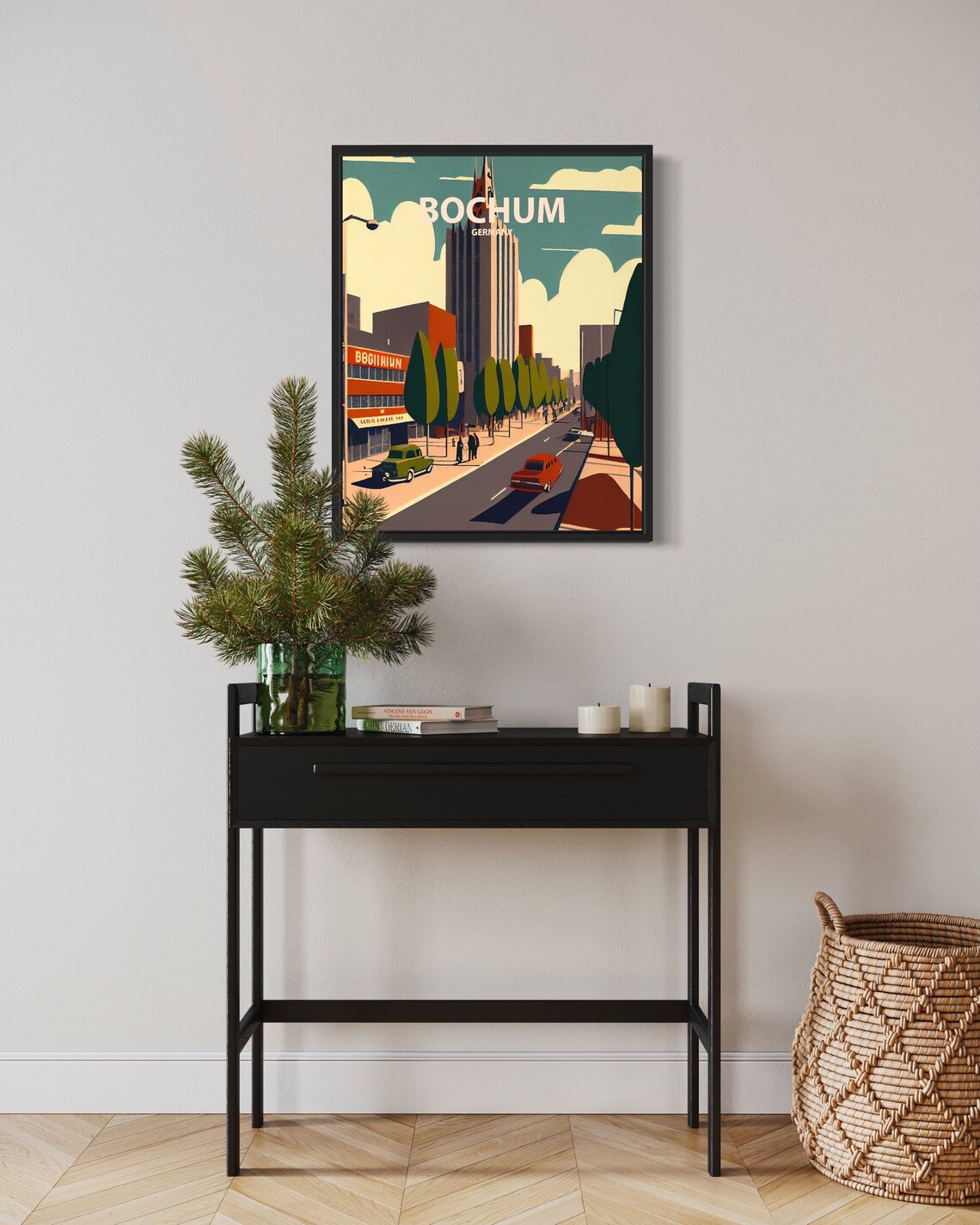 Bochum Germany City Street Vintage Cars Retro Architecture Poster - Image 2