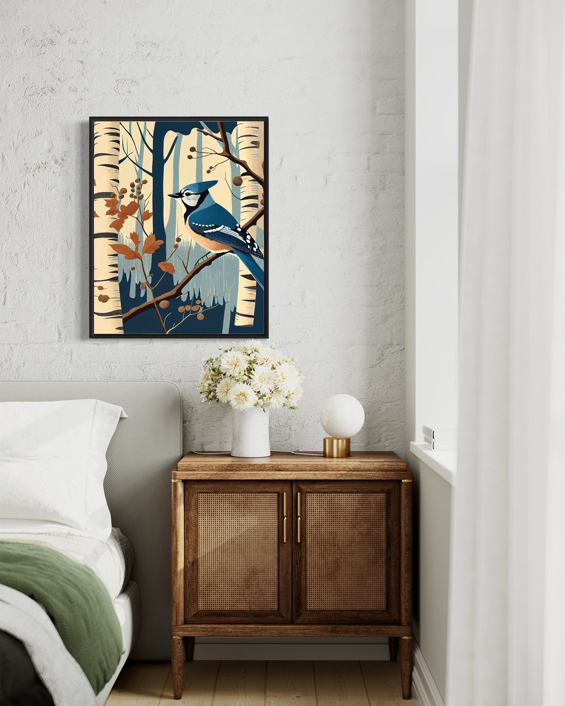 Blue Jay Perched Among Tall Birch Trees Vintage Bird Art Print - Image 3