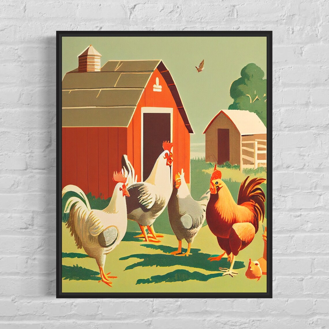 Nostalgic Vintage Farmyard Flock of Hens and Roosters Poster
