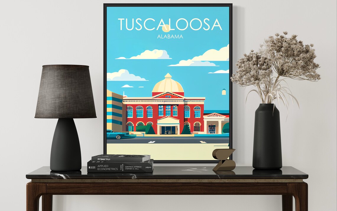 Tuscaloosa Alabama Historic Red Domed Building Sunny Day Travel Poster - Image 2