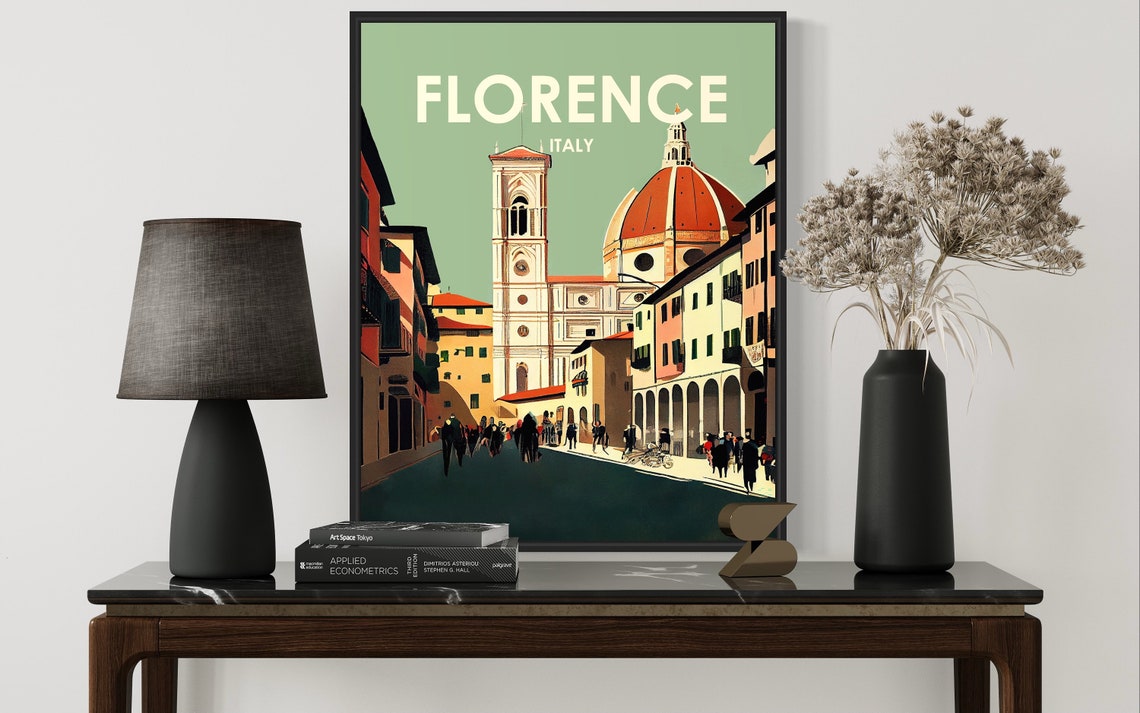 Florence Italy Street View with the Duomo Cathedral Dome Poster - Image 2