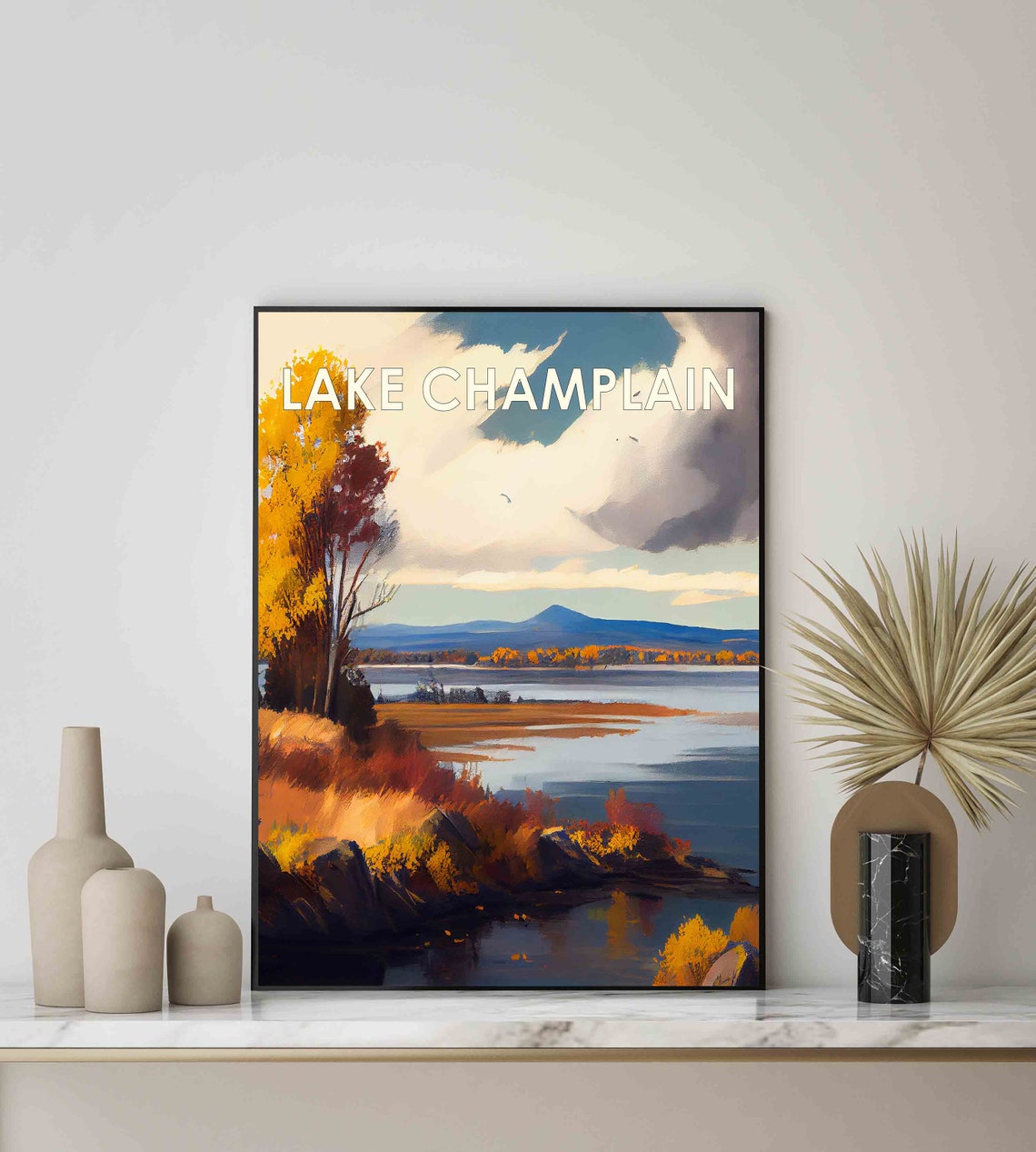 Lake Champlain Autumn Mountain Vintage Landscape Poster Artwork - Image 2