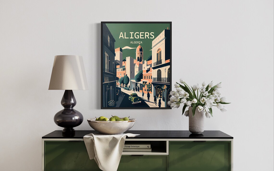Aligers Algeria Old Town Street Vintage Cars Retro Travel Poster - Image 3
