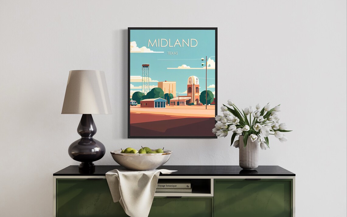 Midland Texas Retro Oil Derrick and Clock Tower Travel Poster Art - Image 3