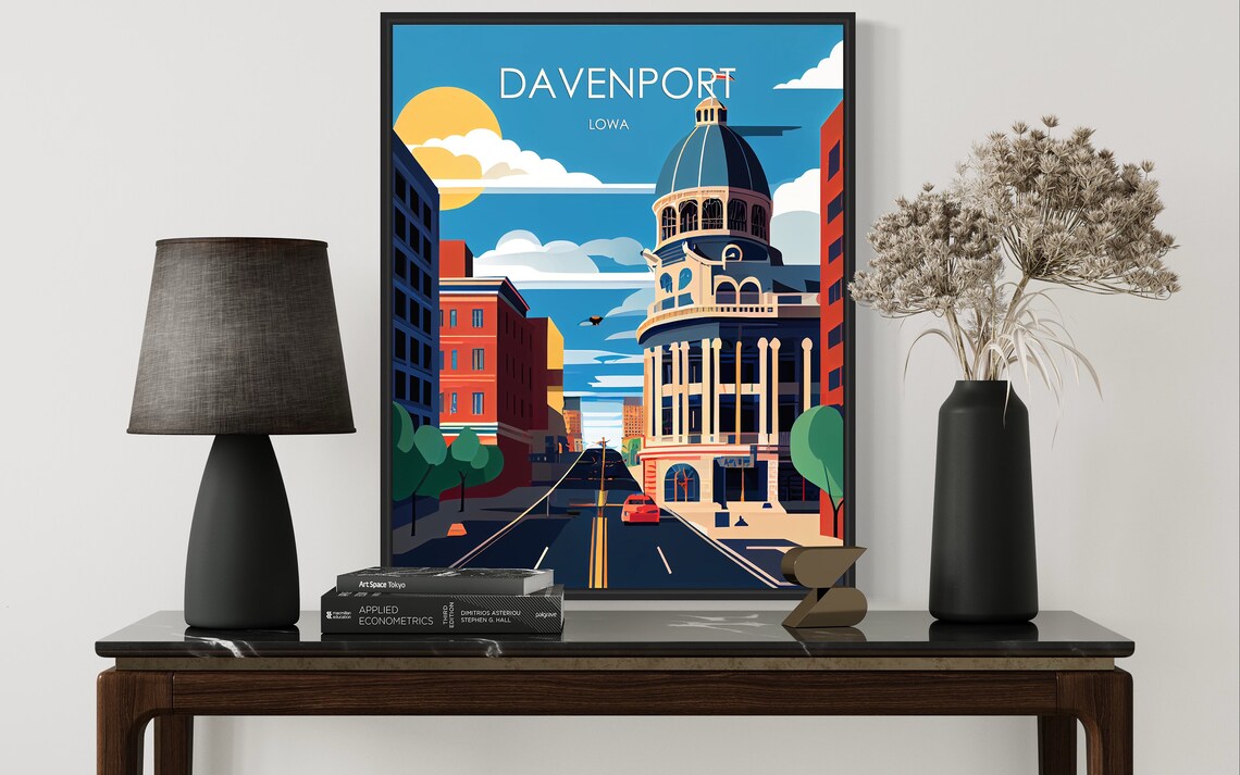 Davenport Iowa Historic Dome Downtown Vintage Travel Poster Art - Image 2