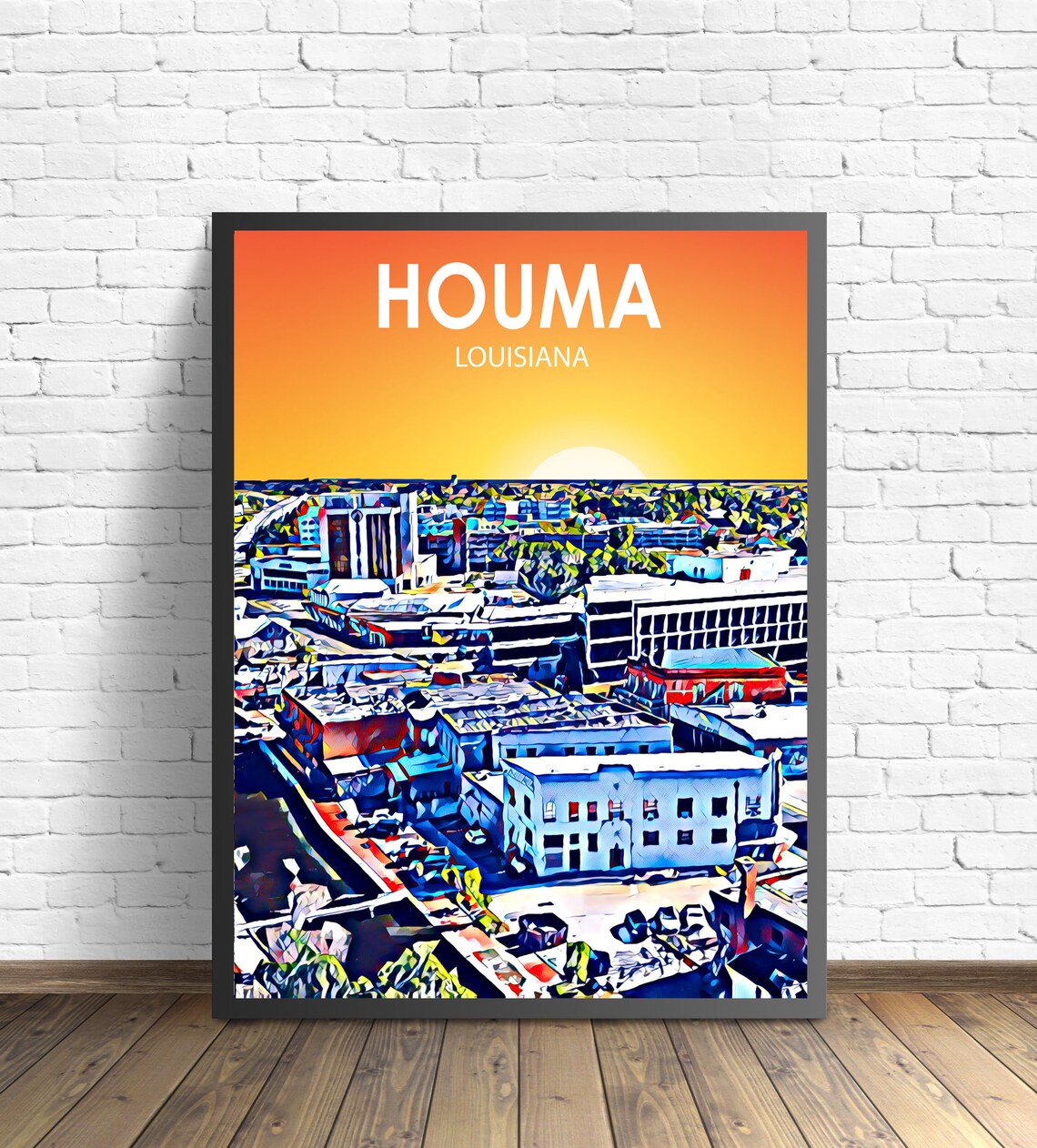 Houma La Art Poster Louisiana Sunset Landscape Poster Print Houma Framed Wall Art United States Colorful Skyline Sketch Photo