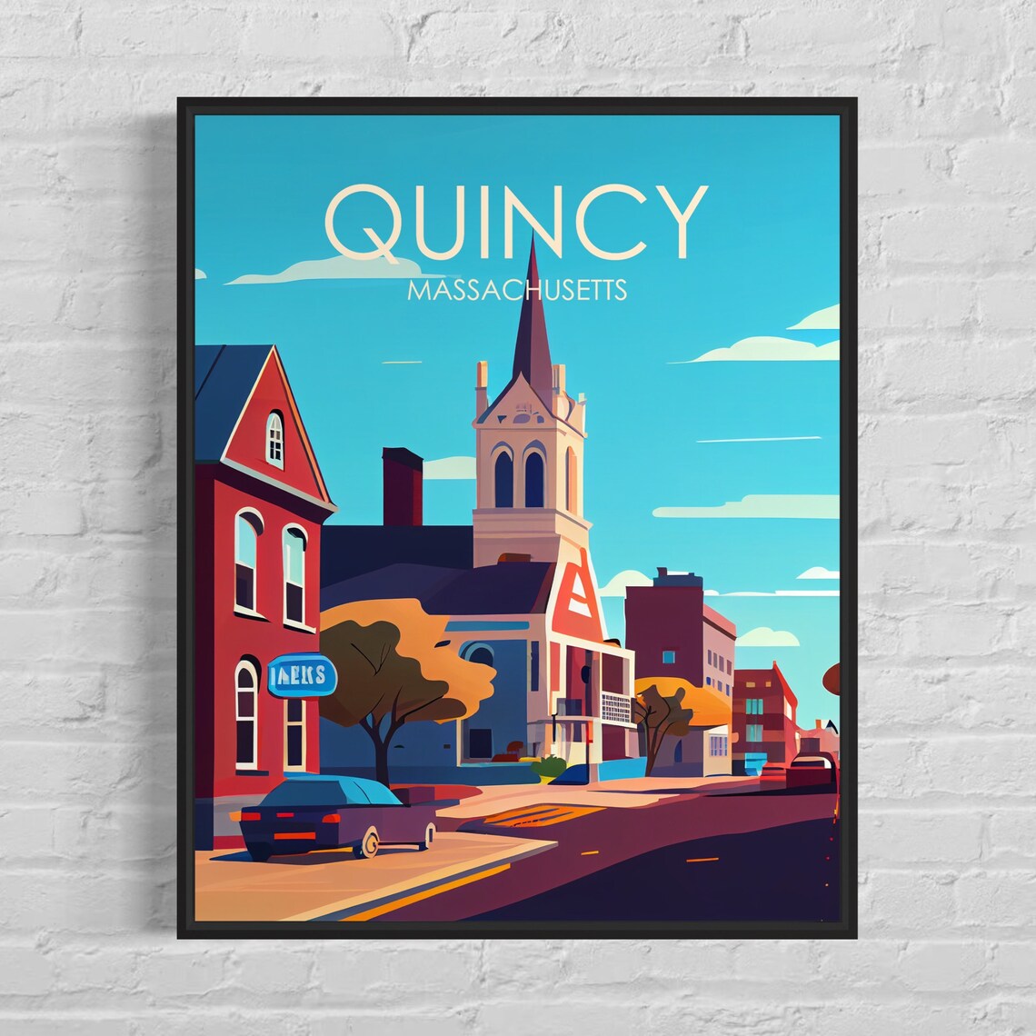 Quincy Massachusetts Church Street Town Retro Scene City Poster