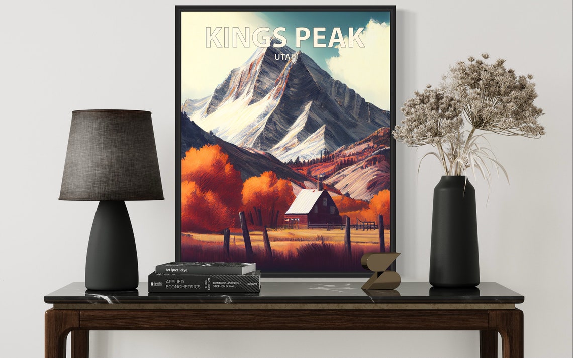 Kings Peak Utah Tall Snow Mountain Rustic Red Barn Autumn Poster - Image 2