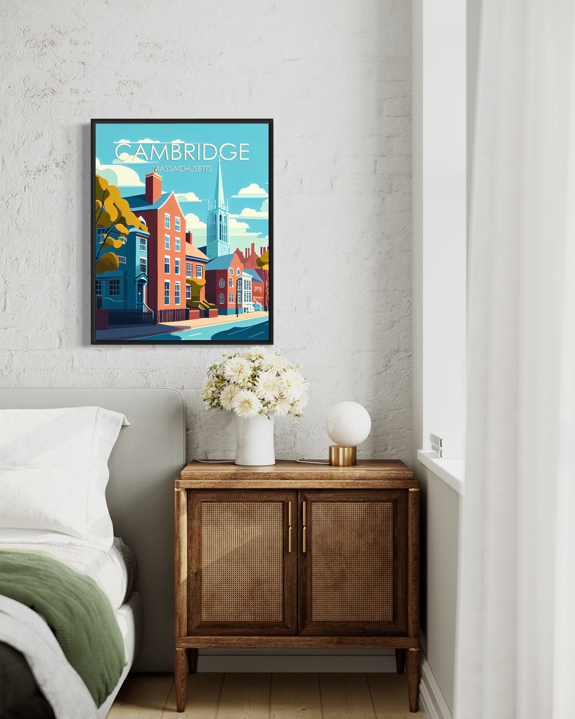 Cambridge Massachusetts Brick Row Houses Church Spire Retro Poster - Image 3