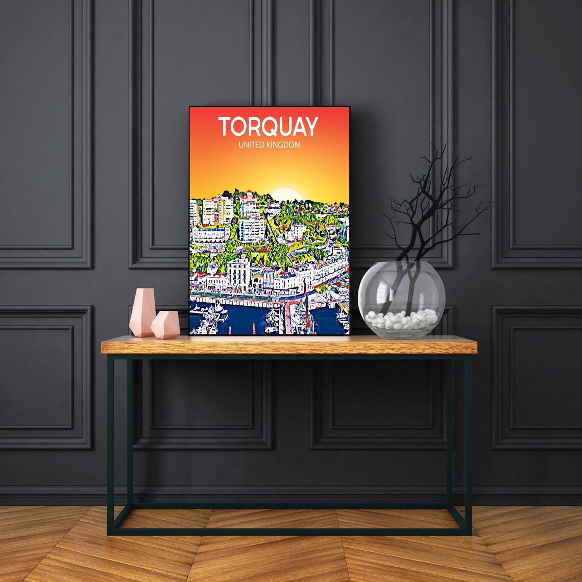 Torquay United Kingdom Sunset Harbor Town View Travel Poster - Image 3