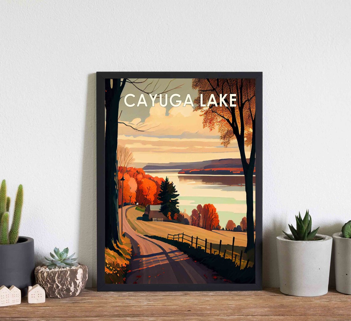 Cayuga Lake New York Autumn Shoreline Road Vintage Travel Poster - Image 2