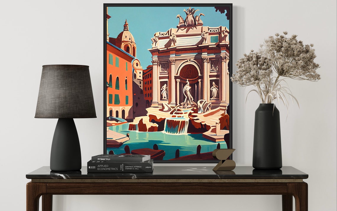Trevi Fountain Rome Sunset Vintage Baroque Landmark Travel Poster - Image 3