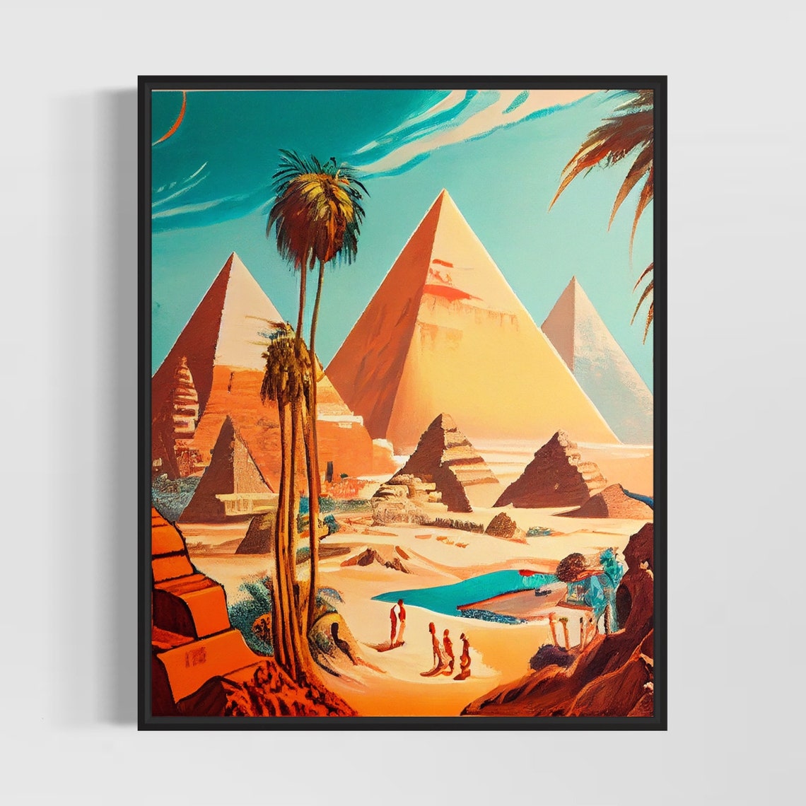 Pyramids of Giza Egypt Desert Oasis Vintage Style Travel Poster