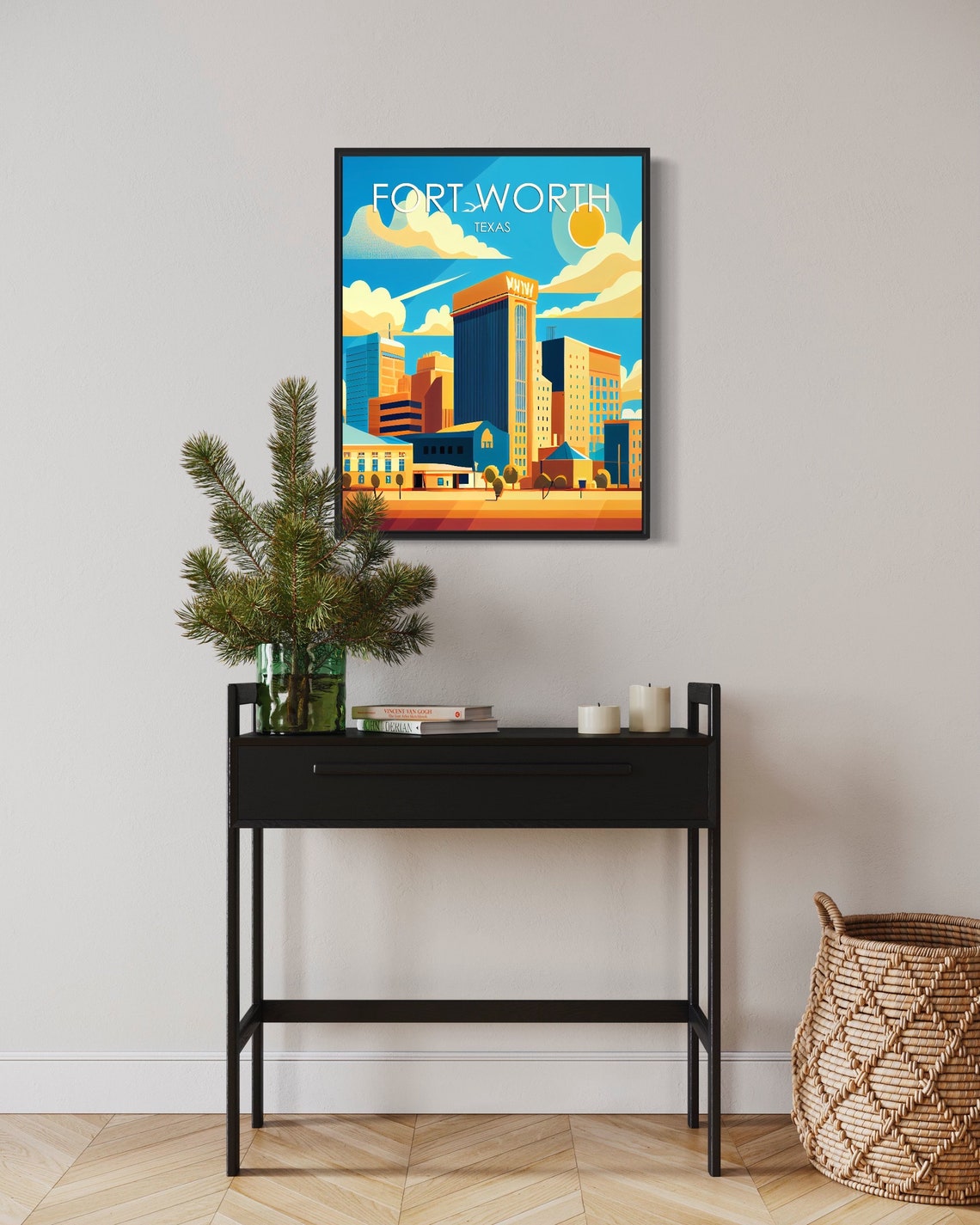 Fort Worth Texas Downtown Skyline Colorful Retro Urban Art Poster - Image 2