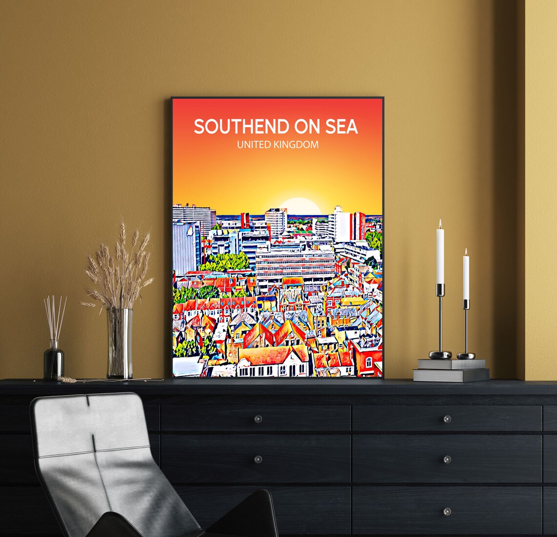 Southend on Sea Golden Sunset Skyline Colorful Cityscape Poster - Image 2