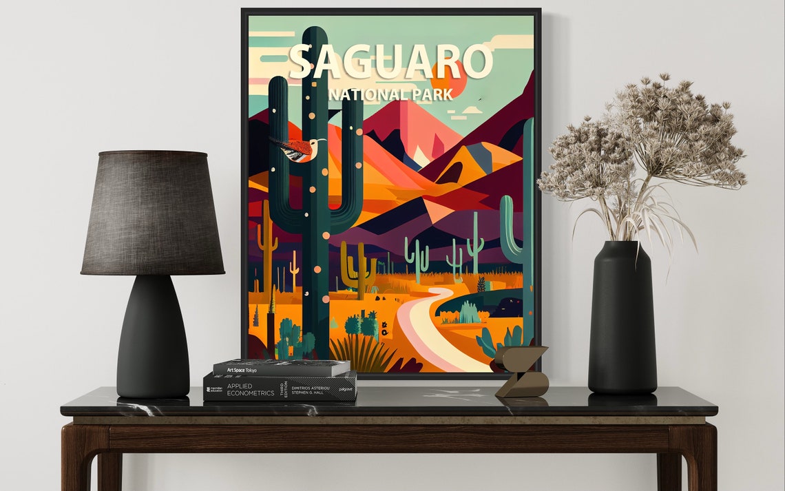 Saguaro National Park Desert Sunset Cactus Bird Wildlife Poster - Image 3